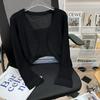 Casaco de malha de seda gelada fino feminino verão preto pequeno xale top sling protetor solar blusa jaqueta primavera
