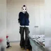 Moletom com zíper e gola alta estilo retrô americano para mulheres, novo top cardigã casual solto de outono com duas listras, jaqueta clássica