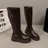 Botas Martin Britânicas Bonitas Retrô Mesmo Estilo de Celebridade da Internet Britânica Plataforma Fivela Botas Longas Primavera e Outono Femininas Zíper Traseiro Solado Grosso