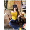 Diseño Casual Coreano Nicho Único Hombro Inclinado Manga Corta Camiseta Verano para Mujer Púrpura Cintura Slim Top Fuera del Hombro