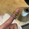 Anillo Vintage Antiguo Medio Dibujado a Alambre Retro Diamante Completo Elegante Alta Gama Lujo Ligero Encaje con Cuentas Anillo Fila de Bambú para Mujer