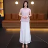 Traje Jacquard de Estilo Nacional para Mujer, Estilo Delgado de Verano, Pantalones de Pierna Ancha Adelgazantes y Elegantes Conjunto de Dos Piezas