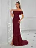 Vestido de noche de comercio exterior transfronterizo con lentejuelas, sin hombros, corte ajustado, abertura alta, cola de pez, vestido largo para banquetes y reuniones anuales