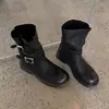 Botines Casuales de Moda Estilo Británico 3.5cm Martin Boots 2026 Otoño/Invierno Nuevos Punta Redonda Tacón Grueso Correa de Hebilla Botines Cortos para Mujer