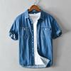 559 nueva camisa de bolsillo corta simple japonesa para hombre de verano chaqueta de mezclilla de algodón para hombre joven una generación de pelo