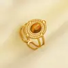 Anillo Abierto de Acero Inoxidable 304 Transfronterizo Francés Vintage para Mujer con Anillo de Piedra Natural Joyería Chapada en Oro de 18K Joyería en stock