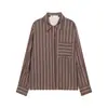 Atacado de Roupas Femininas Transfronteiriças Outono e Inverno 2025 Nova Camisa Listrada Estilo Europeu e Americano com Gola e Acabamento de Bolso Top Casual