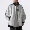 Casaco cardigã moletom de baseball com três listras para homens, outono e inverno, forrado com fleece, marca da moda, jaqueta listrada estilo universitário jovem