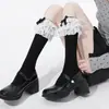 Calcetines hasta la pantorrilla con ribete de encaje, Calcetines de algodón Lolita dulces con lazo, Calcetines JK con lazo hasta la rodilla, Calcetines Lolita estilo ballet