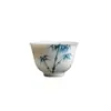 Taza de Té de Cerámica Azul y Blanca con Bambú Pintada a Mano, Taza de Té Hecha a Mano de Pared Delgada para Uso Doméstico, Taza de Maestro, Juego de Té Kung Fu