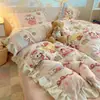 Conjunto de Roupa de Cama Fofo de Lã de Leite Quatro Peças Inverno Plush Dupla Face Capa de Edredom Lençol de Fleece Coral Conjunto de Três Peças para Dormitório