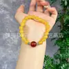 Pulsera de ágata amarilla estilo Pangdonglai, pulsera de hebilla de paz de ágata amarillo natural, pulsera de cuentas budistas para mujer con cuentas redondas al por mayor