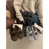 Sapatos Birkenstock Femininos Cinza com Laço Perfumado, Aumento Interno, Forrados com Pelúcia, Mary Jane, Sola Grossa, Sapatos Rasos de Pelo