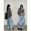Pantalones de trabajo funcionales "Zedaijiai" jeans de pierna ancha recta holgados divididos lavados con nieve vintage para otoño