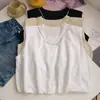Camiseta sin mangas de color liso americano con cintura corta para mujer, ropa de verano, aspecto entallado, holgada, versátil, top tipo chaleco elegante