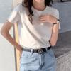 Verão Ombro Camiseta de Algodão Branca Manga Curta Combina com Tudo Solta Plus Size Casual Emagrecimento Interior