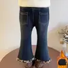 Jeans Estiloso com Micro-Flare e Forro de Veludo para Meninas Outono e Inverno para Bebês 2026 Novas Calças Grossas Roupas Quentes de Inverno