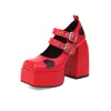 Novas sapatilhas femininas com fivela de alça europeia e americana, plataforma, salto alto grosso, bico quadrado em formato de coração, sapatos de camada única 40-43, tamanho grande, sapatos de comércio exterior