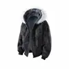 Novo casaco feminino com capuz para outono e inverno, com gola grande de pele, couro PU, espessado e quente, plus size, caimento solto, à prova de vento e à prova d'água