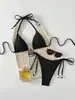 Novo conjunto de biquíni liso com amarração frontal 2027, moda praia estilo europeu e americano, maiô sexy para férias na praia para mulheres
