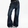 Calça Jeans Flare com Strass Brilhante para Mulheres, Cintura Alta Cleanfit, Calça Versátil de Perna Larga Flare