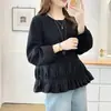 Sudadera dulce casual de otoño nueva moda para mujer talla especial con dobladillo de volantes top 0879