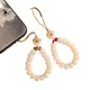 Colgante de cadena para teléfono móvil con garra de carbón de Bodhi de jade blanco, hebilla de anilla antipérdida, cordón con cuentas trenzadas a mano, adorno colgante de muñeca corta para mujer