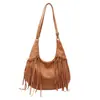 Bolso Hobo de Terciopelo Retro Bohemio con Borlas Transfronterizo Gran Capacidad Piel Suave Bolso de Hombro Único Bolso Cruzado de Moda