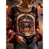 2026 Nova Camisa de Manga Longa para Halloween Rosa Aranha Gola Redonda Manga Longa Top Vintage Escuro Gótico Top