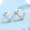 Brincos de Prata Esterlina S925 Quadrados Geométricos Femininos Estilo Coreano Moda Brincos com Pedra Incrustada Brincos Personalizados em Forma de Diamante Mini Versátil