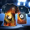 Camiseta Esportiva de Bilhar com Estampa 3D de Verão Masculina Manga Curta Estilo Hip-Hop ao Ar Livre Gola Redonda Pulôver Manga Curta