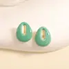 Novos Brincos Quadrados de Aço Inoxidável para Moda Transfronteiriça com Design Geométrico Exagerado Vazado e Brincos de Folha Geométricos Esmaltados Coloridos