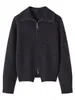 Estilo Novo Outono/Inverno Seda de Amora Versátil Casual Gola Lapela Manga Longa Fio Bouclé Zíper Tricô Cardigã Casaco de Caxemira para Mulheres