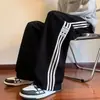 Pantalones de Tres Rayas Americanos para Hombre Otoño/Invierno Retro Juvenil Holgados de Pierna Ancha Pantalones de Chándal Peso Pesado Caída Casual Pantalones Largos