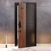 Puerta de Aluminio Fundido de Precisión, Puerta de Entrada, Puerta Antirrobo para el Hogar con Textura de Madera, Puerta Doble, Casa de Construcción Propia, Puerta de Villa, Puerta de Entrada Desplazada