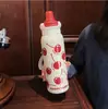 Vaso de Acero Inoxidable de Gran Capacidad con Doble Popote para Niñas, de Alta Estética y Diseño Lindo, Conveniente para Usar en el Coche, Vaso Térmico para Beber Té y Agua