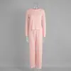 Conjunto de pijama largo de jacquard con estampado de corazón transfronterizo, estilo europeo y americano, pijama de punto hueco otoño 2025, ropa de casa cómoda