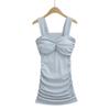 Falda Elegante Plisada Ajustada a la Cadera para Mujer Verano Nuevo Estilo Pequeño Elástico Ajustado Vestido que Realza la Figura con Almohadillas en el Busto y Tirantes