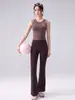 Conjunto de fitness con doble tirante, chaleco de yoga transpirable de secado rápido, pantalones de entrenamiento acampanados de cintura alta con control de abdomen, ajustados, para mujer
