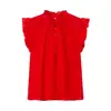 Tops de Moda Holgados con Mangas Acampanadas, Estilo Fresco y Dulce, Venta al por Mayor, Comercio Exterior, Transfronterizo, Bordes Fruncidos, Estilo Europeo y Americano