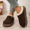Zapatillas de Algodón con Hebilla Decoración en la Punta Suela Gruesa Cálida Casual Invierno Ropa de Exterior Zapatillas Medias Peludas Fondo Plano Mujer Más Terciopelo Dama