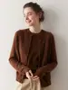 Cárdigan de cachemir simple y versátil para mujer de otoño/invierno, con corte holgado, cuello redondo, hombros raglán y botones en forma de cuerno