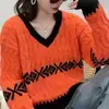 Suéter de punto nuevo de diseño holgado y casual estilo coreano para otoño e invierno, con cuello en V y bloques de color, tejido de punto de manga larga de alta gama para mujer