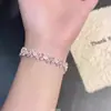 Pulsera de Lazo Completa de Circonita Rosa Blanca Brillante Primavera y Verano Dulce Lujo Ligero Gama Alta Pulsera Blanqueadora con Falda