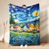 Manta de franela floral con diseño de niña girasol y cielo estrellado transfronteriza, manta tipo plaid estilo cielo estrellado de Van Gogh, manta para siesta