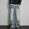 Personalizado/2026 Primavera Nuevo Streetwear Pintura Salpicada de Tinta Puntos Jeans Rectos Versátiles para Hombre Tallas Grandes Negro