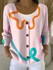 Sudadera con Botones de Cuello en V de Nuevo Estilo Transfronteriza de Manga Larga Otoño e Invierno Moda Impresa en 3D y Personalizada Chaqueta Suelta para Mujer
