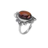 Anel Yilu de Prata S925 Esterlina Âmbar Sangue Retrô Flor Antiga Rosto de Ovo Aberto Personalizado Anel Feminino Joias Atacado