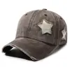 Gorra de béisbol con estrellas lavadas y efecto desgastado transfronteriza para hombres y mujeres, gorra plana de mezclilla retro, protección solar, sombrero moderno y versátil