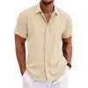 2026 Transfronteiriço Amazon Y2 Verão Mais Vendido Camisa Solta Cor Sólida Manga Curta Camisa de Linho de Bambu Cardigan para Homens